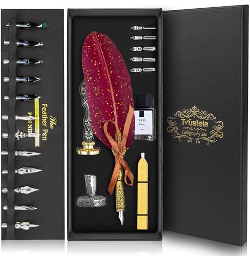 Trustela Calligraphy Set - Feather Quill Pen And Ink For Beginners (RedFeather)