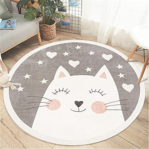 SWECOMZE Kinderteppich Rund Teppich Kinderzimmer Verdicken Kaschmirimitat Weich Karikatur Babymatte rutschfest Groß Spielmatte (Katze,60cm)