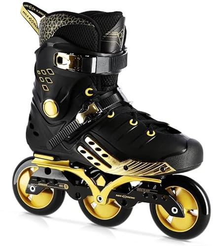 Nils Extreme Inliner för män och kvinnor – Inline Skates – ABEC9 kullager – inlines vuxna – 85A rullar – rullskridskor 35 – svart och guld – NA20006