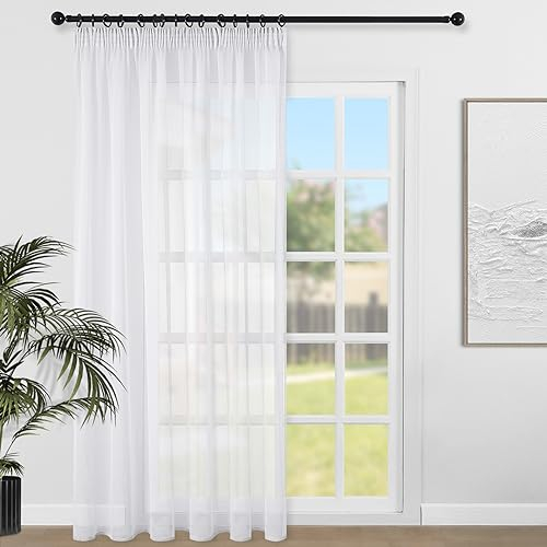 Topfinel Gardinen mit Kräuselband Vorhänge Wohnzimmer Gardine Weiß Fenstergardinen Outdoor Vorhang Transparent Deko Balkontür Badezimmer 1 Stücke 228 x 228 cm