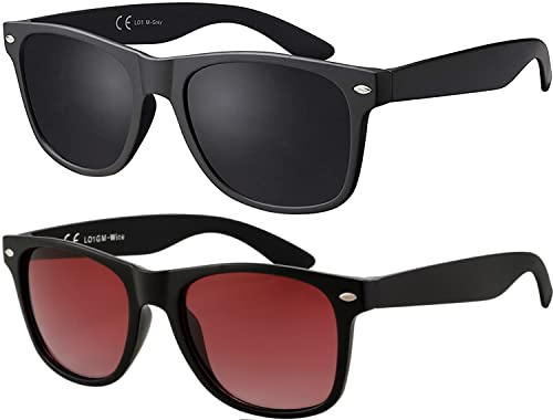 La Optica B.L.M. Occhiali da sole unisex UV400 CAT 3 CE, con sacchetto per occhiali, panno per la pulizia – a specchio, polarizzato, varianti gradiente, Set di 2 lenti nere opache: grigio e rosso, M