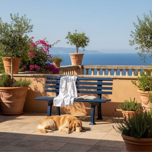 PROREGAL Gartenbank Antigua | 2-Sitzer | Blau | HxBxT 74x120x54cm | Witterungs- & UV-beständiger Kunststoff | Parkbank Sitzbank Außenbereich Garten Balkon Terrasse