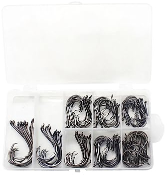 150Pcs Größe 1#-3/0# Kreis Angelhaken, Kohlenstoffstahl Fischereihaken mit Klarer Aufbewahrungsbox für Salzwasser Süßwasser Eingestellt