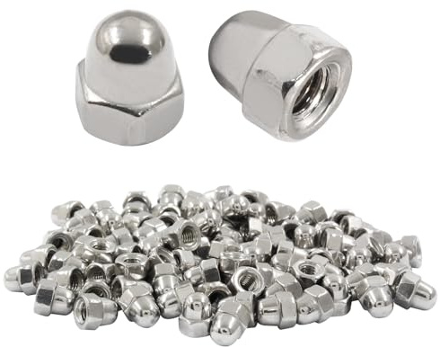 Hitefu 100PCS M4-0.7mm Acorn Cap Nuts, Stainless Steel Hex Cap Dome Head Nuts Locknuts, Bright Finish