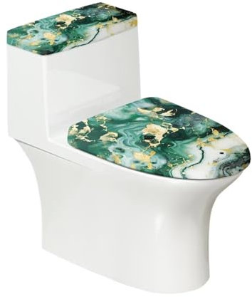 chaqlin Toilettensitzdeckel-Set mit Marmor-Druck, für Badezimmer, 2-teilig, WC-Deckelbezug, Tankdeckel, Staubschutz, waschbare WC-Abdeckungen, Set mit elastischer Unterseite, passend für die meisten