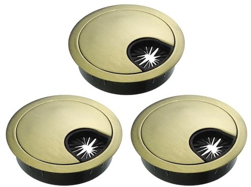 sourcing map 3Pcs Cable Hole Cover, 2-1/8 Zinc Alloy Desk Wire Cord Cable Grommets Hole Cover for Office PC Desk Cable Cord Organizer, Bronze Tone