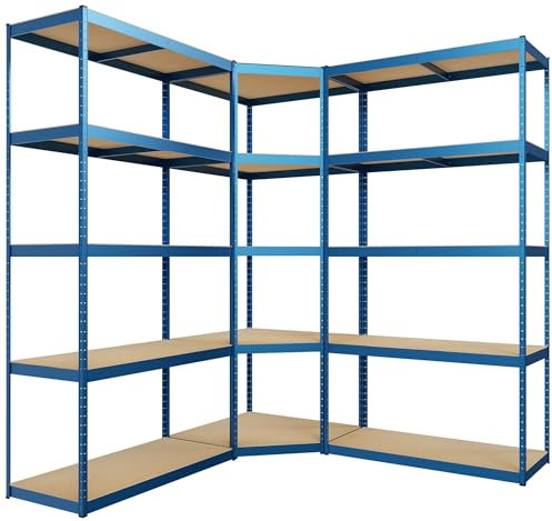 CLP 3er Regalsystem I 2X Regalsystem I 1x Eckregal I Schwerlastregale I Bis 2.625 KG, Farbe:blau