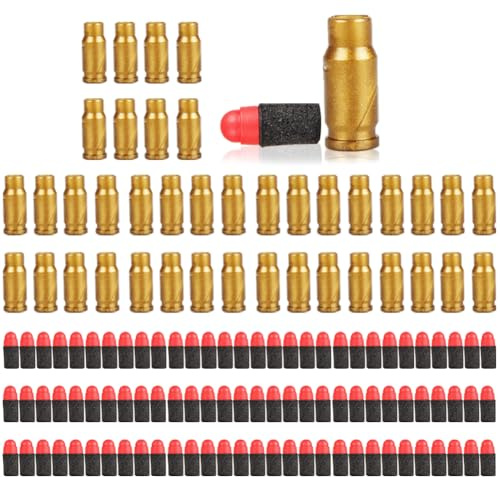 BONHHC Schaumstoff Munition, Refill Soft Bullets, Spielzeugpistolen Munition,160 Stück Schaumstoff Darts für Spielzeug Pistole Zubehör mit Schaumstoff Bullets hülse, GlK-0WjQ3
