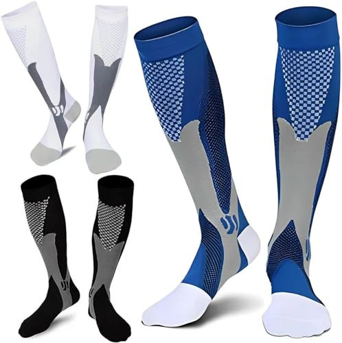 FEISIGE 3 Pairs Compression Socks, 20-30 mmHg Circulation Support - Ideal Compression Stockings for Running, Nursing, Flight, and Travel - Knee-High Varicose Veins Socks (Size: L/XL)