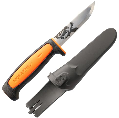 WPW Jagdmesser mit Wildschweinkopf Gravur, orange/schwarz, 91 mm Carbonstahlklinge, inkl. Kunststoffscheide