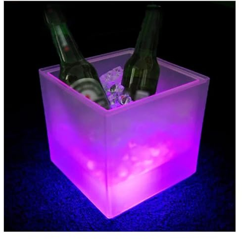 Seau à glace à double paroi isotherme en acier inoxydable pour bar, bière, seau à glace LED, seau à glace carré double couche, seau à champagne pour karaoké, fête, maison, mariage