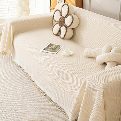 Grand plaid réversible et polyvalent pour canapé 1/2/3/4 places - Couverture décorative et légère pour chaises, canapés, canapés et lits (180 x 230 cm, beige)