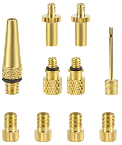 NQEUEPN 10pcs Ensemble d'Adaptateurs de Valve de Vélo, Adaptateur de Valve de Pneu de Vélo en Laiton avec Aiguilles de Pompe à Bille Buse de Gonflage Adaptateur de Gonfleur d'air pour Presta Schrader