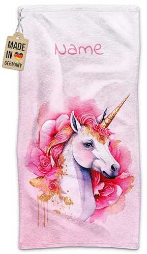 Print Royal PR Kinder-Handtuch mit Name personalisiert - Einhorn - Geschenk für Mädchen, Einhorn Geschenke, Kindertag, Schwimmunterricht | Handtuch Personalisieren 100 x 50 cm