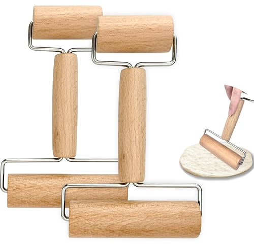 KAOTPO 2 Stück Teigroller Klein, 18x11.3cm Nudelholz Holz mit Zwei Teigroller Holz, Nudelholz Klein und Mittlere für Pizza Kuchen Backen Cookie Knödelhäuten