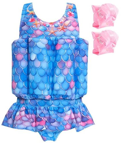 Summshall Baby Girls Swimsuit with Floatation Toddler One Piece Swimsuits Kids Swim Vest Swimwear Float Suit Summer Beach Bathing Suit Blue Purple