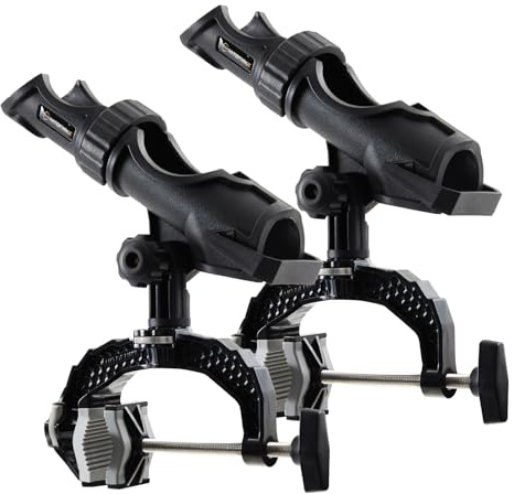 Hitorhike Fishing Rod Holder with Aluminum Alloy Base and One-Click Lock System Fits Round Square Tubes 0.59~4.53 Enlarged Clamp Range for Bank Boat Kayak Fishing Rod Holder(2 Pack)