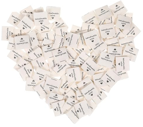 100stück Handmade Stoff Labels,Handmade Etiketten Nähen,Handmade with Love Textiletiketten,Kleideretikettenstoffetiketten,Label zum Annähen,Labels Tags Stoff für Klediung Schals Hut DIY Näharbeit Deko