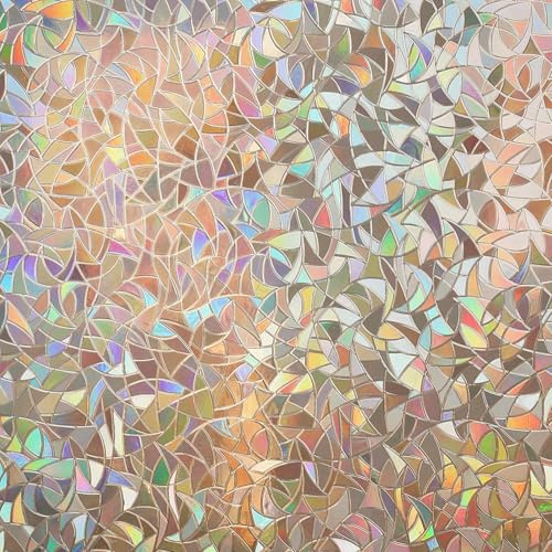 rabbitgoo Window Privacy Film Rainbow Film Decorative Window Sticker, 3D Static Stained Glass Cling Tint for Home Heat Control Non-Adhesive, Brown, 17.5 x 78.7 inches