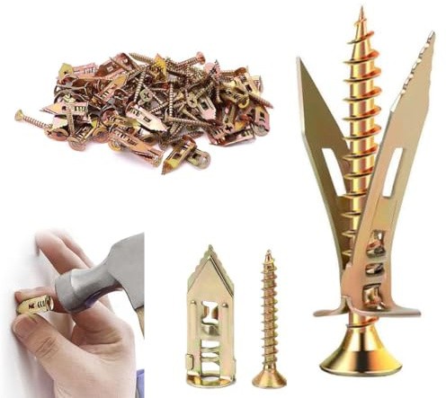 Ancrages autoperceurs, kit d'ancrages et de vis autoperceuses pour cloisons sèches, outils de réparation d'ancrages pour cloisons sèches humides et fixes pour la fixation de meub (50, 4+4.5cm)