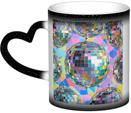LHDGBNV Tasses à café en céramique avec motif boule disco - 325 ml - Changement de couleur - Tasse à café fantaisie personnalisée - Tasse à thé noire - Cadeau amusant pour homme et femme