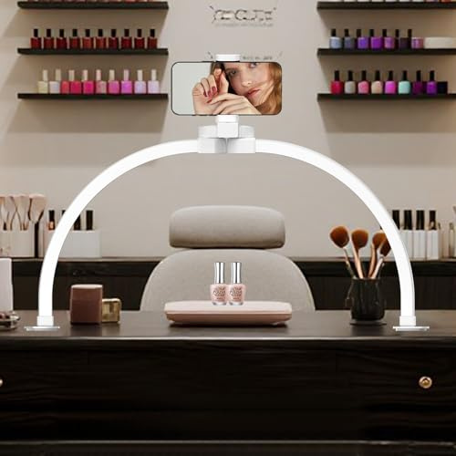GraceGlow Lampe Demi Lune Onglerie, 29'' Pliable Lampe Extension de Cils avec Support de Téléphone, 3000-6500K, Lampes Ongle Table Esthetique Professionnel pour Tatouage, Maquilleurs, Beauté - Blanc