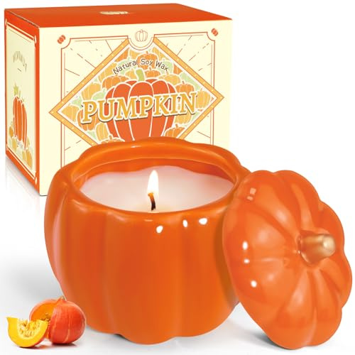 Scent-Hi Candela Profumata Zucca 700g, Cera di Soia, Grande Candela Profumata in Ceramica, Decorazioni per Halloween Zucca per Atmosfera Autunnale, Decorazione Casa, Meditazione