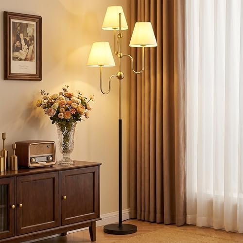 HOMCOM Lampada da Terra Alta 165 cm 3 Luci Attacco E27 Max 40W Color Oro | Lampada da Pavimento, Interruttore a Pedale, per Camera e Ufficio