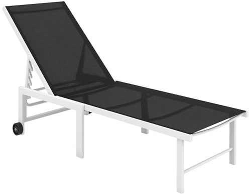 Outsunny Tumbona Reclinable Tumbona de Jardín con Ruedas 166x60x84 cm Gris | Exterior, Estructura de Acero, Respaldo Ajustable en 5 Niveles, Carga 120 kg, para Balcón Patio Terraza