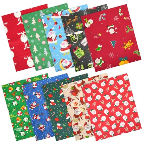 CxutSa 10 Piezas Tela de Algodón de Navidad Telas para Patchwork 50 x 50cm Navidad Tela de Algodón Navideña Cuadrados para Acolchado DIY para Manualidades de Costura (Patrón aleatorio)