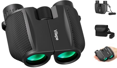 Vilepe Prismáticos compactos de 10 x 25 cm, minibinoculares portátiles, luz débil, Clara y Plegable, Ideal para Actividades al Aire Libre como Senderismo y observación de la Vida Silvestre para