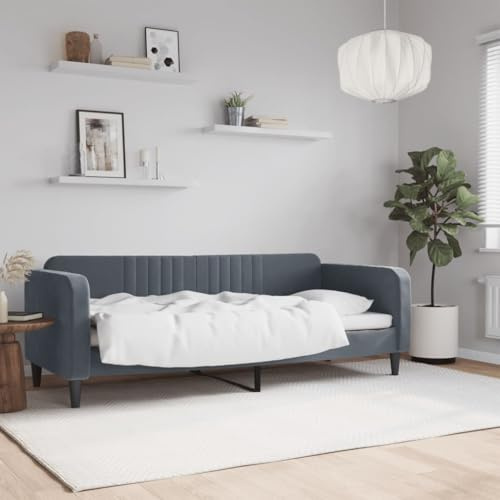 HaoChrymec Tagesbett Dunkelgrau aus Samt, 2-in-1 Sofa und Bett, Robustes Gestell, schlafsofa, einzelbett, Für Wohnzimmer & Schlafzimmer, Dunkelgrau, 80x200 cm