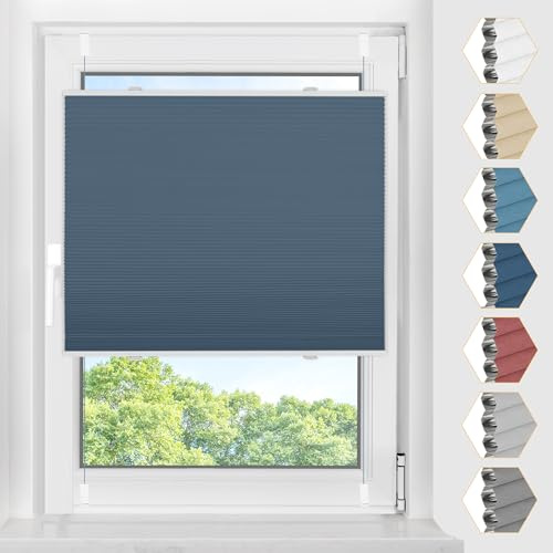 BelleMax Plissee Verdunklung Klemmfix Wabenplissee ohne Bohren Blau-Weiß 70x110cm(BxH), Thermo Verdunklungsplissee 100% Blickdicht, Sicht- & Schallschutz, Wärmeisolierung für Fenster & Tür