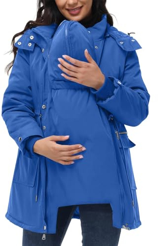 PBNBP Womens 3-in-1 Maternity Puffer Coats Winter Warm Quilted Lined Parka Water-Resistant Babywearing Hooded Jackets Blue