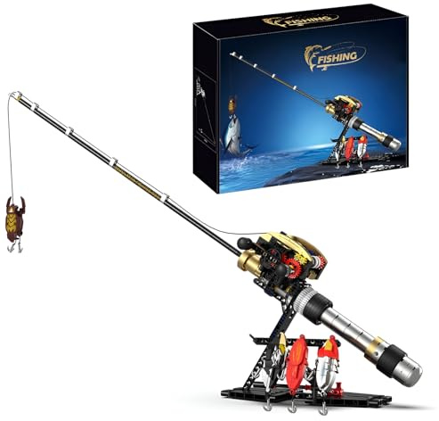 Techick Angelschnur Bausatz, Einziehbare Angelrolle & Haken Klemmbausteinel | 425stk Handkurbel Mech Angelzubehör Bausteine Spielzeug für Erwachsene Jugendliche, Geschenk für Fisch Hobby-Enthusiasten