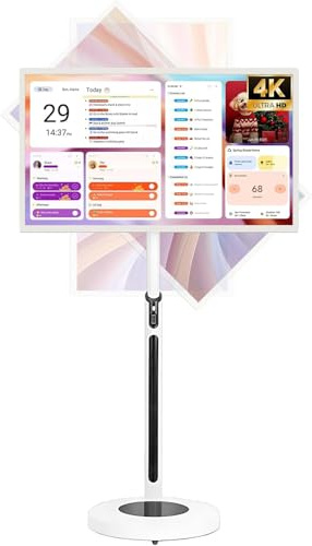 TV Portátil con Pantalla Táctil 24/27/32 Pulgadas,Monitor De Pantalla Táctil 1080p/4k sobre Ruedas con Cámara 8mp/13mp,4+64gb/8+128gb,Compatible con TV,transmisión Inalámbrica(32in,8+128GB(4K))