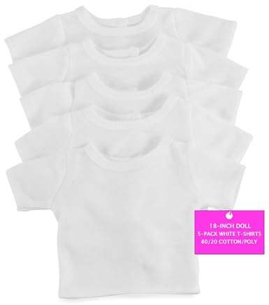 Emily Rose 5-Pack White 18 Inch Doll T-Shirts - 80/20 Cotton/Poly | Doll Clothes Wardrobe Basics – Fits American Girl & Our Generation Dolls – for DIY Crafts, Tie Dye Sublimation & More