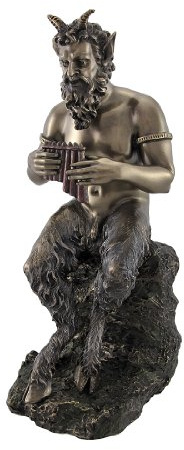 Bronzed Finish Pan Playing Flute Statue Greek Mythology Faun by Things2Die4
