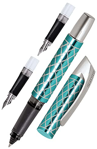 ONLINE Campus Ergonomischer Schulfüller + Tintenpatronen-Rollerball + Schönschreib-Füller im Set, Schreibset für die Schule, Patronen-Füller Türkis für Schüler, austauschbare Griffstücke 3-teilig