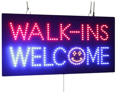 Walk-ins Welcome Sign, 24x12, 60x30cm, TOPKING, LED, Neon, Florescent, Signage, Signboard, Display, Billboard, Screen, Grand Opening, Gift