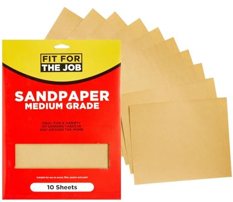 Fit For The Job 10 Large A4 Size Sheets Medium Grade Sandpaper for Sanding Wood, Furniture, Metal, Plaster For Home Improvement, Decorating & More, 11x9 inch (230x280mm) 11 x 9
