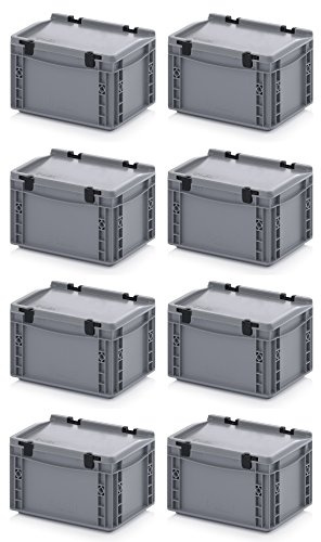 8 st. Eurobehållare 30 x 20 x 18,5 cm med gångjärn inklusive gratis tulllager 8-set