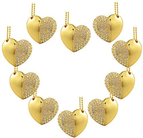 A Plus 10pcs 8GB Shiny Golden Heart USB Flash Drive Memory Stick 8G Necklace USB Pendrive Wholesale