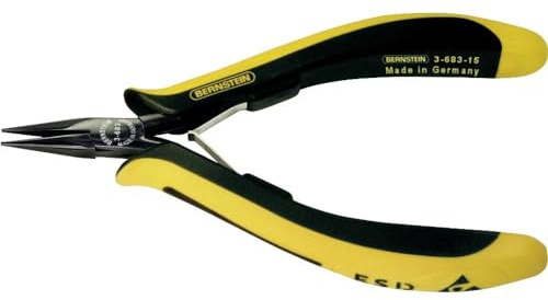 Bernstein Werkzeug Spitzzange Euroline, 130 mm, kurze Backen, ableitfähige zweifarbige Handschutzhüllen, 3-683-15