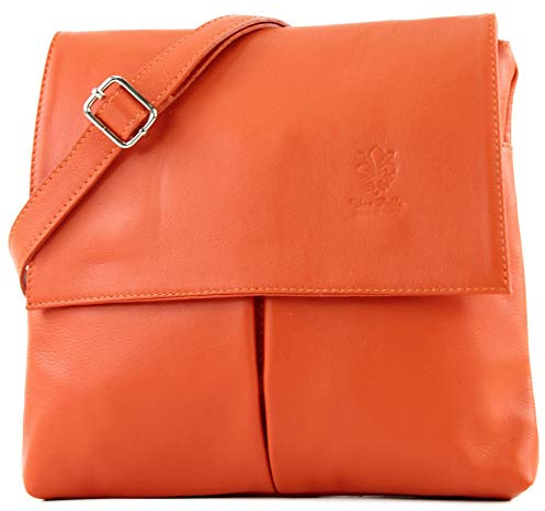 modamoda de – Borsa in pelle, da donna, borsa a tracolla, in pelle nappa italiana, Arancione (Orange), siehe Beschreibung