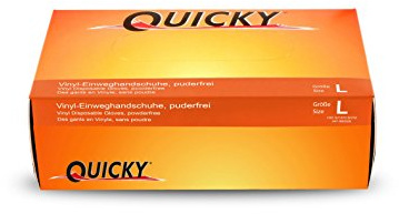 Quicky AQL 1.5 Lot de 10 boîtes de 100 gants jetables en vinyle Non poudrés Blanc Taille L
