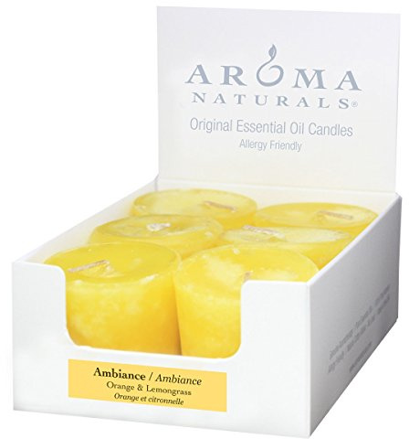 Aroma Naturals Ambiance Vela votiva, amarillo/naranja/citronela, 6 unidades