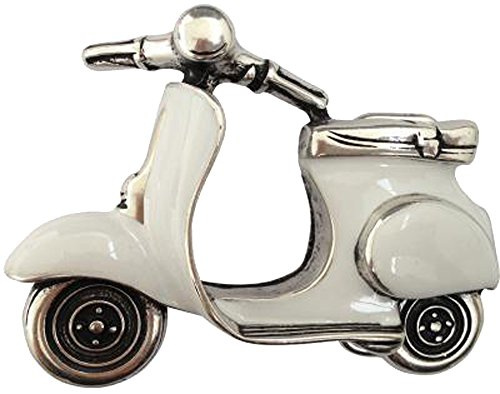 Gürtelschnalle Motorroller, Weiß, 9 cm x 6 cm, für 4 cm Breite Gürtel