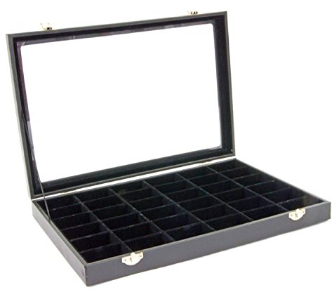 Sinoba Schmucklade Schmuckkasten Schaukasten Schmuckdisplay mit Glasdeckel (36 Fächer)