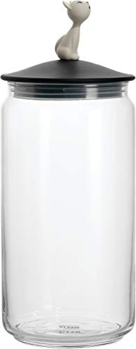 Alessi AMMI22 B MiòJar, Behälter für Katzenfutter aus Glas mit Deckel aus thermoplastischem Harz, schwarz